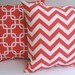 Coral pillow covers set of two 16" x 16" coral and white zig zag chevron stripe and Gotcha links