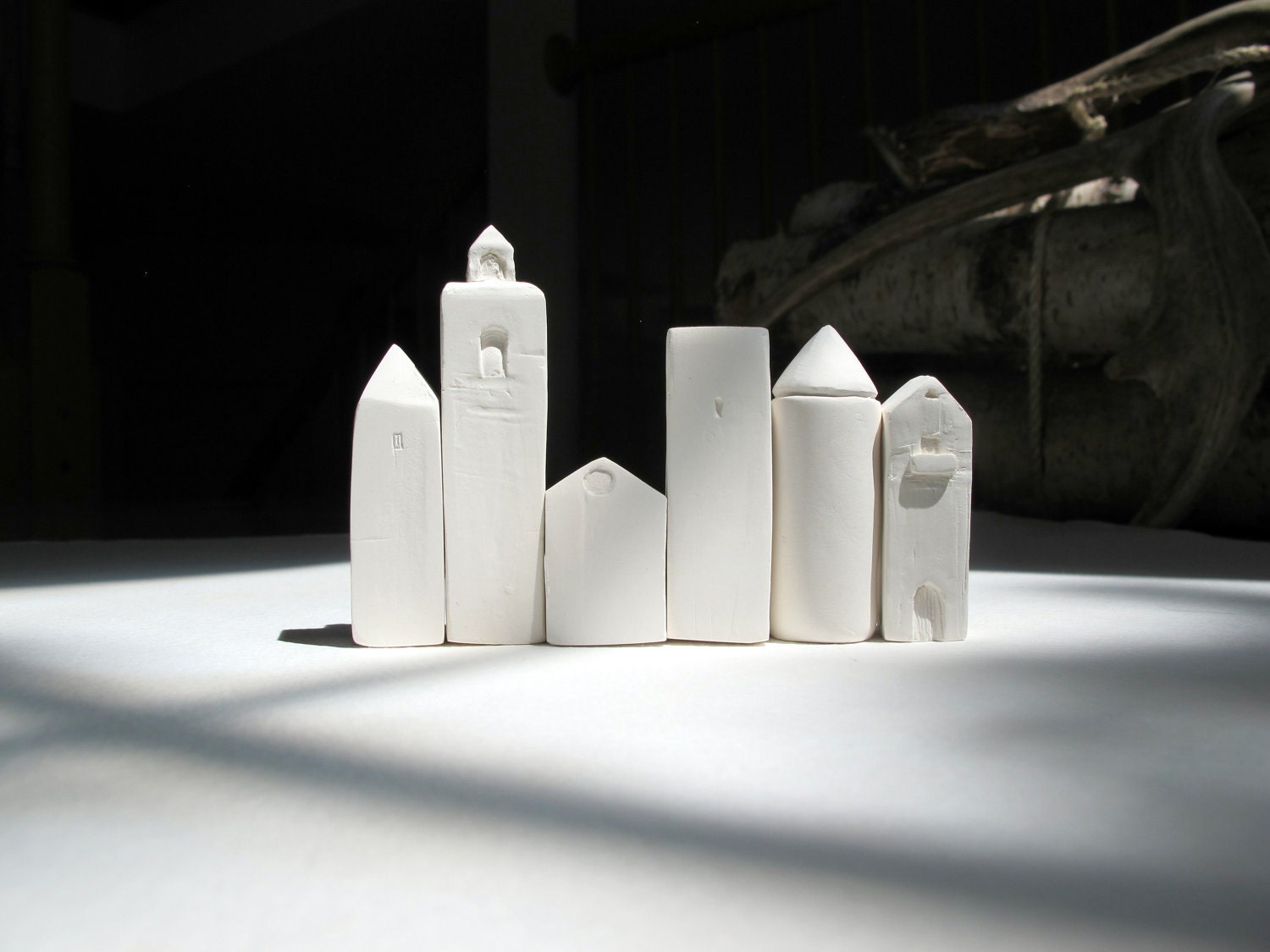 Architectural Lines of San Gimignano Italy -Unglazed Porcelain Miniature House Sculptures