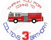 Fire Truck Birthday Stickers - Sheet of 20 - 2" round