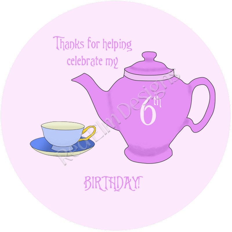 Teapot & Teacup Tea Party Stickers - Sheet of 20 - 2" round