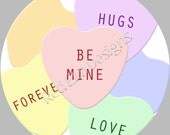 Valentine Candy Heart Stickers - Sheet of 20 - 2" round
