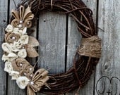 Limited Offer Rustic Burlap, Ivory and Jute Wreath LOVE - TheCreativeGypsy