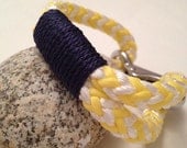 Yellow & White Nautical Rope Bracelet with Navy Wrap and a Stainless Steel Clasp