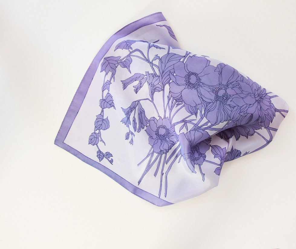 Vintage Scarf for decoration - Purple,  Floral, Square