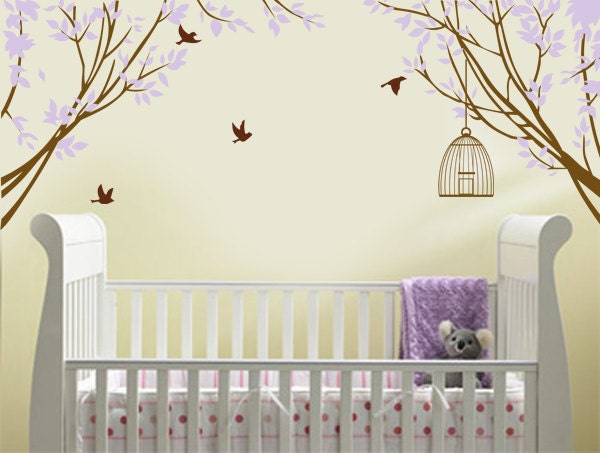 Vinyl Wall Decal Sticker Corner Branches with Decorative Vinyl Wall Bird Cage Children Nursery
