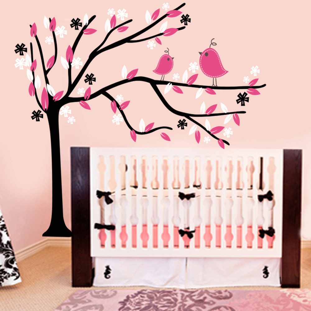 Vinyl Wall Decal Shabby Chic Cutesy Tree with bird Friends nursery decor