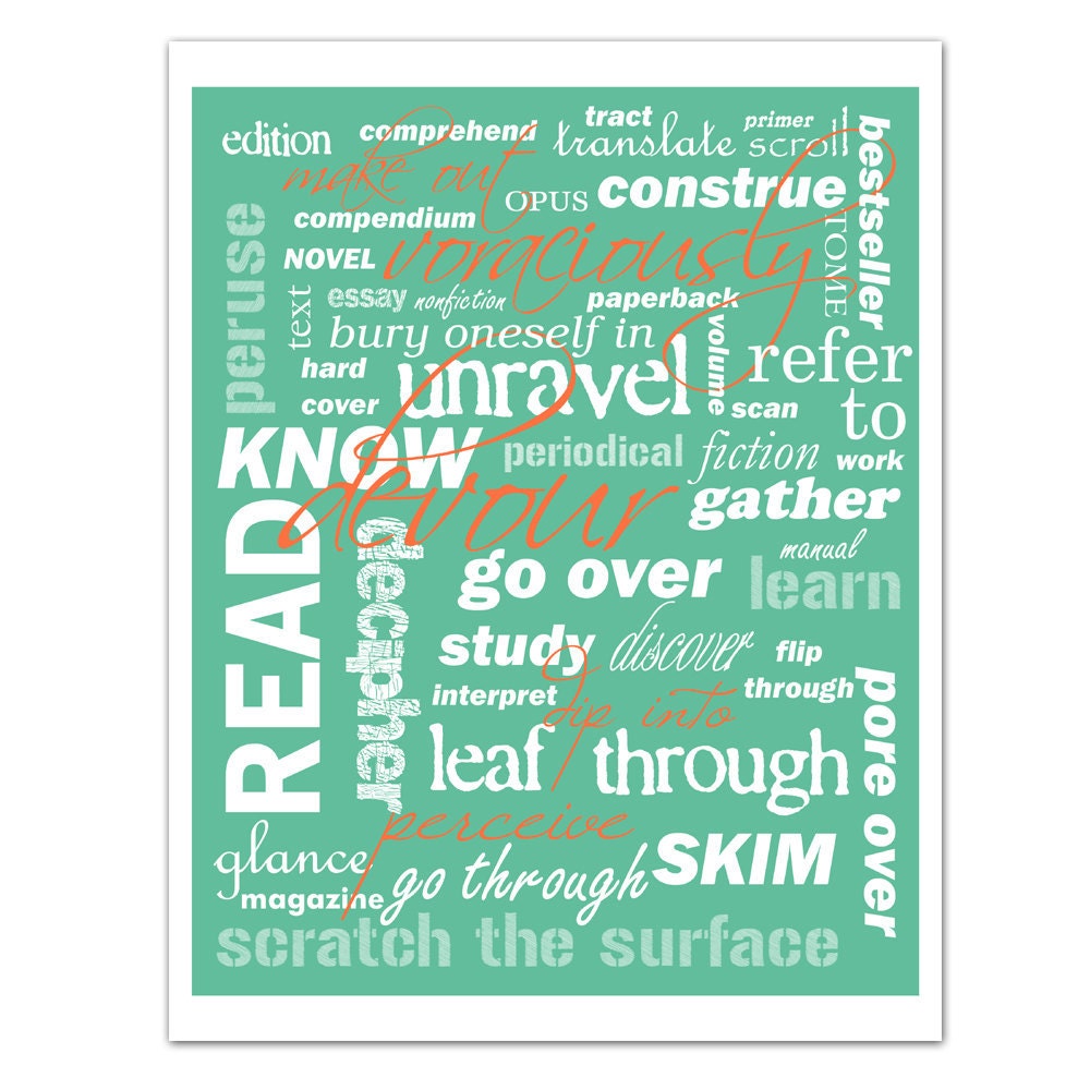 Reading Print, Read Voraciously Word Art, Typography Print, Book Art, Book Club, Literary Art, Literature Poster, 8x10
