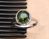2.5 Carat Green Tourmaline Engagement Ring, Diamonds, 14K White Gold