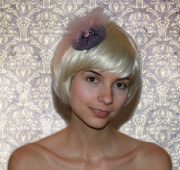 Lilac and Pink Feathered Headpiece - 'Cute as a Button'