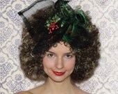 Black, Green and Red Feathered Fascinator - 'Strawberry Poison Frogs'