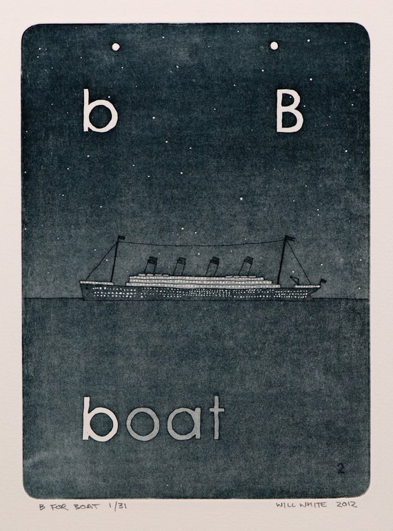b for boat Titanic Etching Print