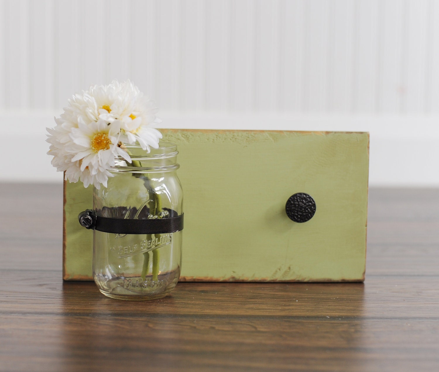 Key Hook - Wooden Wall Organizer - Wood Shelf - Wood Sconce - Mason Jar Sconce
