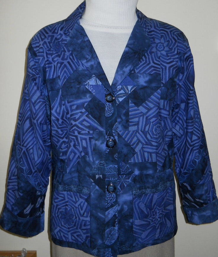blue patchwork jacket with kaleidoscope design