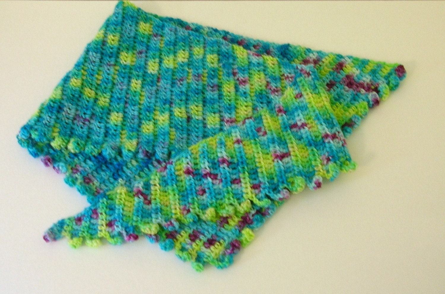SALE - Crochet  Scarf  -Multi Color Handpainted Wool
