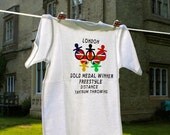 Funny Baby T shirt Toddler t shirt Olympics  London  Gold Medal Distance Tantrum Throwing in White