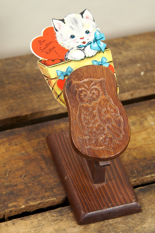 Vintage Wood Crafted Owl Desk Clip / Photo Holder
