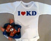 Oklahoma City OKC Thunder onesie set for baby girls or boys - "I (heart) KD"