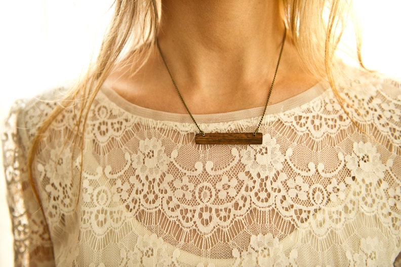 Minimalist Oak Wood Bar Necklace - 'Swing'