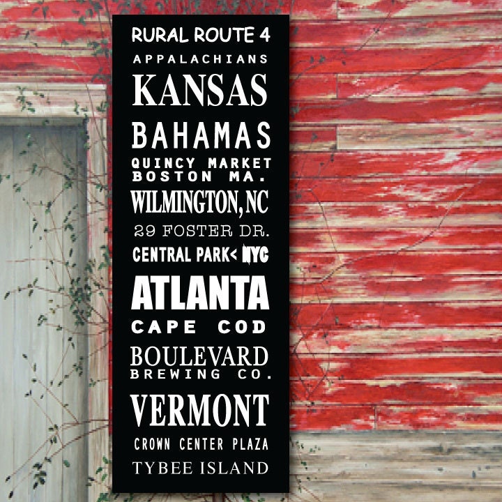 12 x 36 Vintage Subway Scroll,  Travel Canvas sign, transit bus scroll, canvas wall art, housewarming, personalized gift