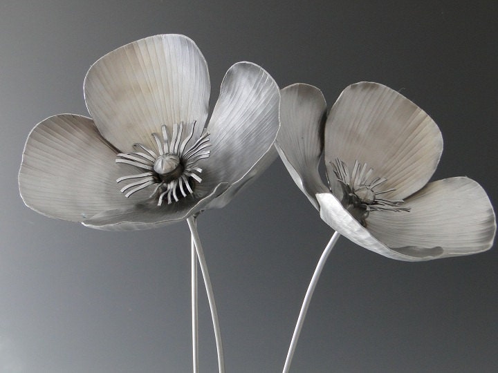 Poppy Flowers Metal Sculpture