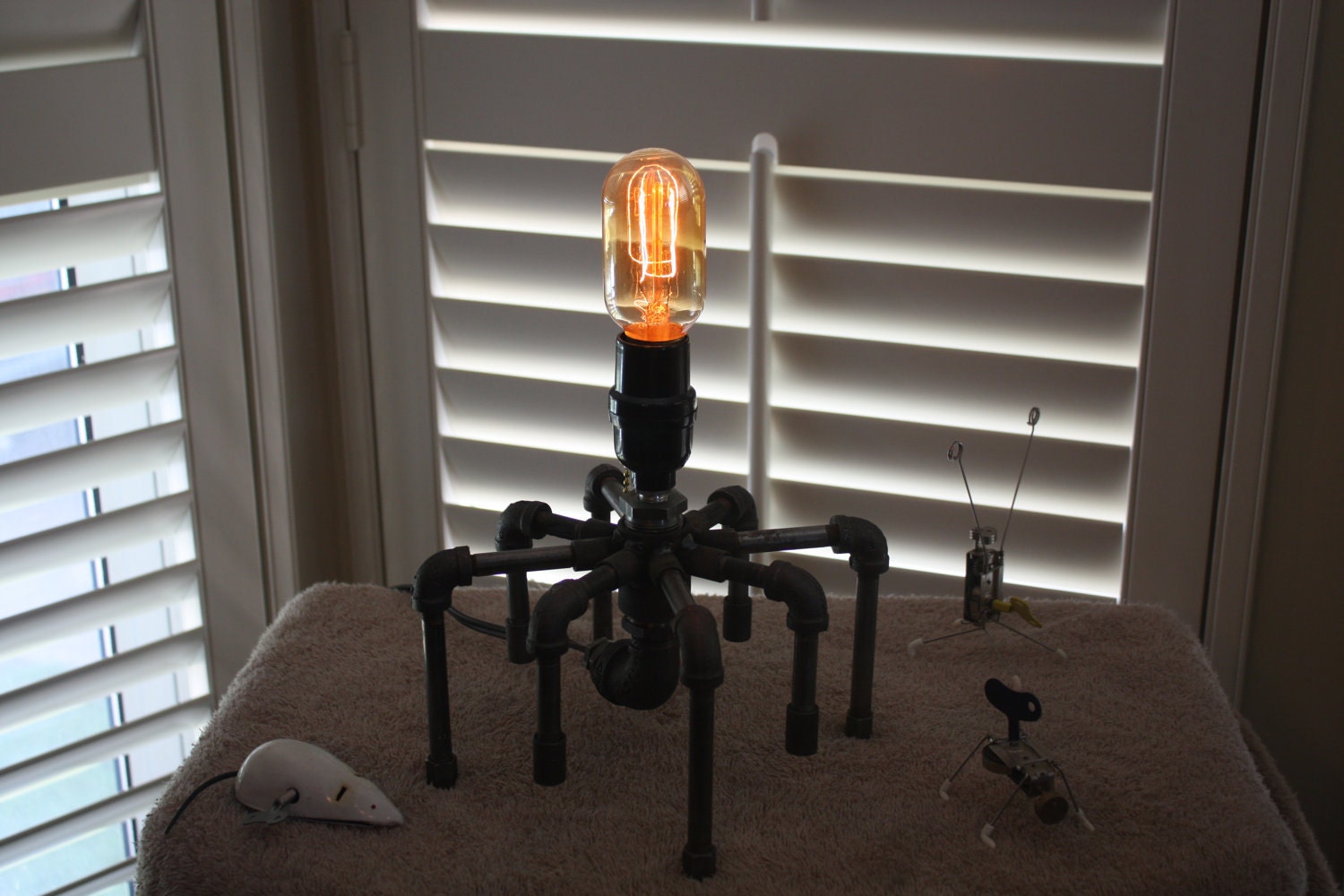Steampunk/industrial Spider lamp.  In two treasury lists.