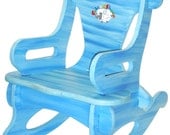Blue Puzzle Rocker Rocking Chair Solid Wood for Kid, Child, Baby, Boy & Girl - Toy Furniture