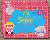 Pink Super Hero Birthday Invitation - Personalized