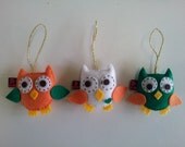 Owl Felt Party Favor Softie Plushie Hanging Ornament Set of 3 MADE TO ORDER