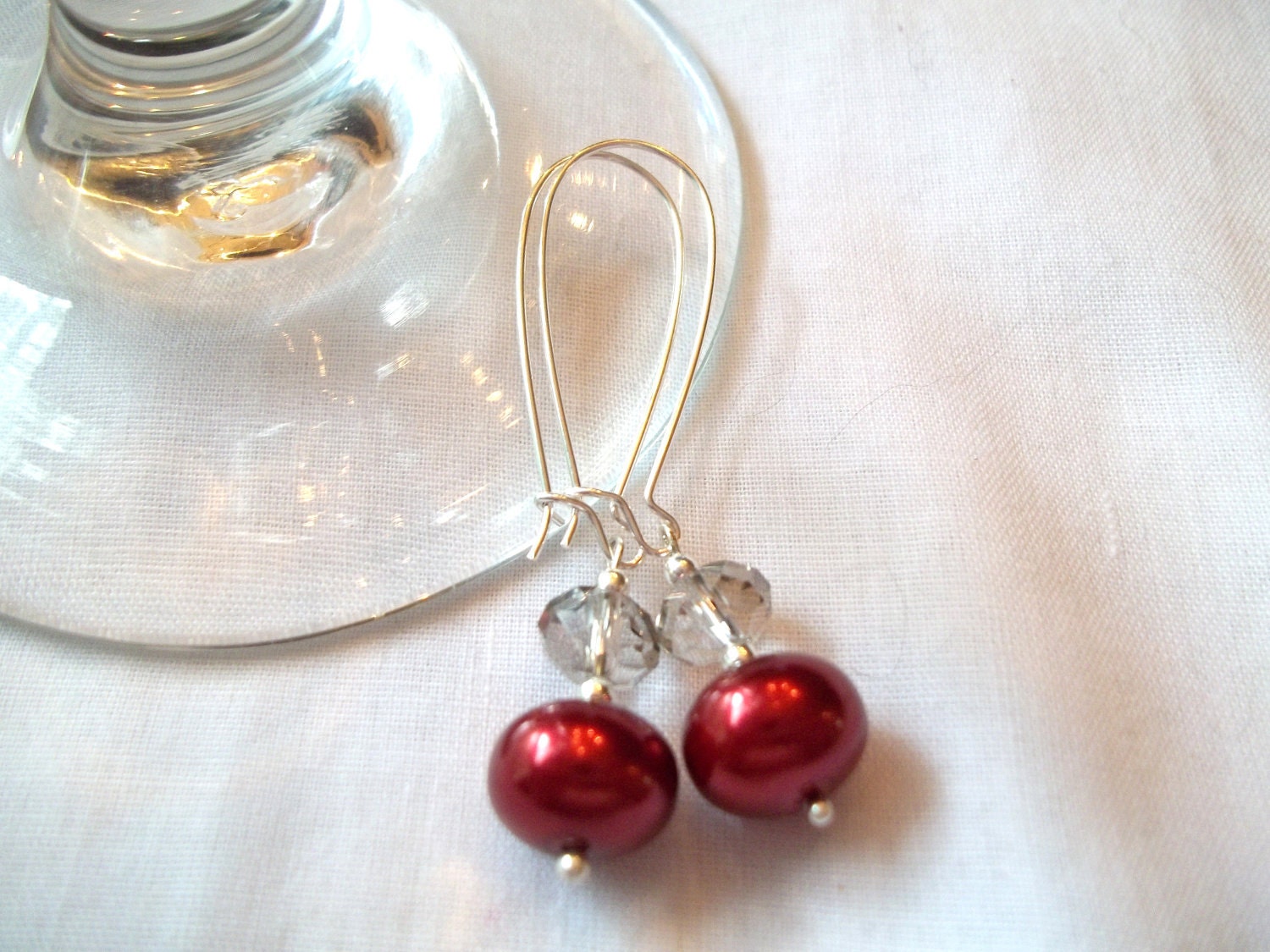 Beautiful Red and Black Diamond Glass Pearl & Rondelle Earrings