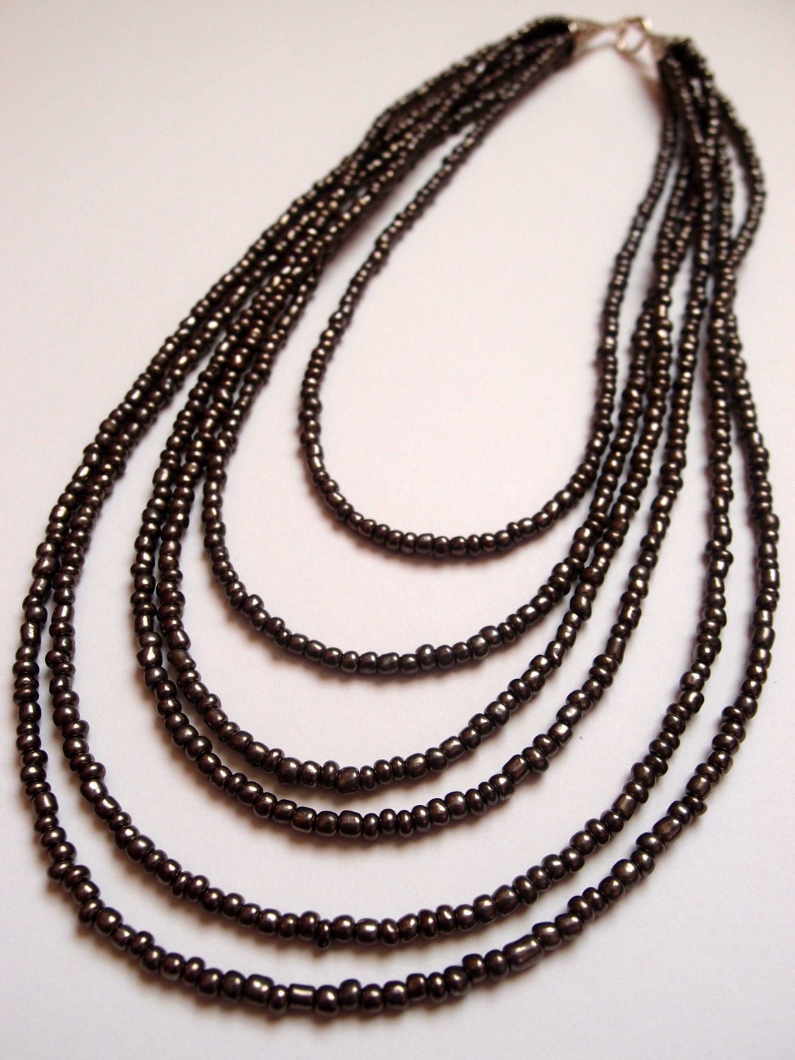 Gathered Gun Metal Multi-strand Necklace