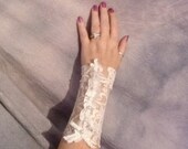 Ivory Fingerless Gloves  Bridal Arm Warmers Soft Stretch Lace Juniors Womens Wristlets Arm Warmers