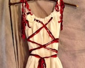 Red Ribbon Dress Rose Corset Wedding All Body Types Tea Length Snow White Inspired Womens Custom Made Rose Hem Bridal Gown