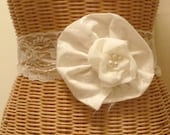 White Bridal Sash Bouquet Floral Embroidered Eyelet Lace Bridesmaid Pearls Wedding Womens