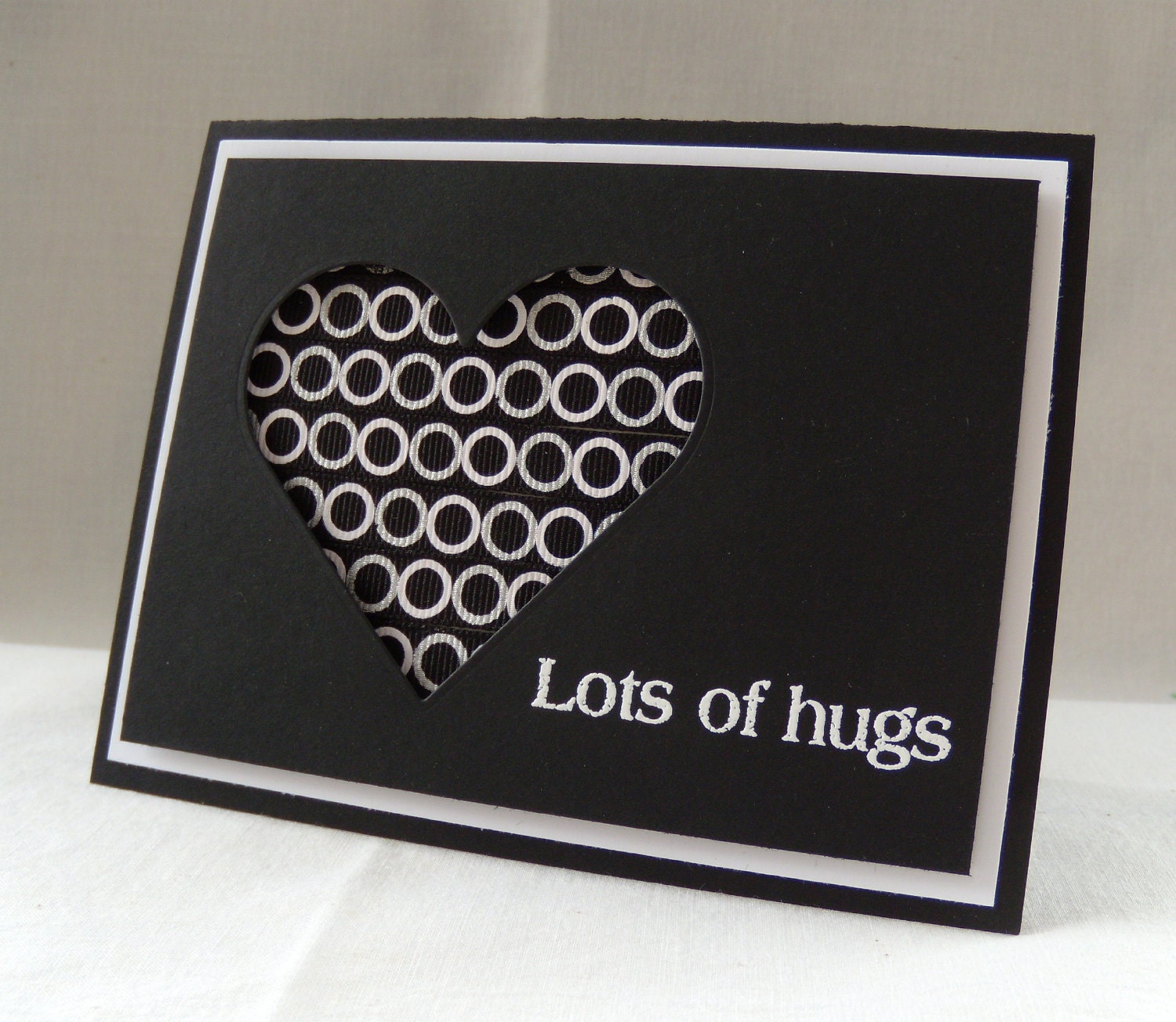 Lots of Hugs Card, Valentine - Love - Sweetheart,  Black and White Heart