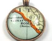 Rome, Italy, with Vatican City, Pendant from Vintage Map, in Glass Tile Circle