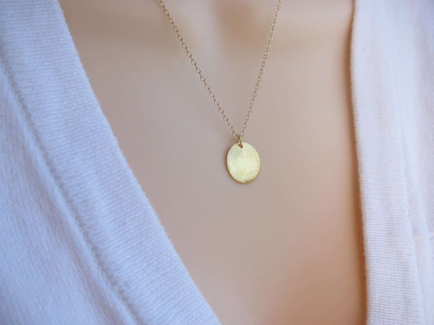 Gold disc necklace- Reese coin necklace - Simple Wedding necklace- Brushed gold coin necklace /circle drop gold Necklace- Sun drop