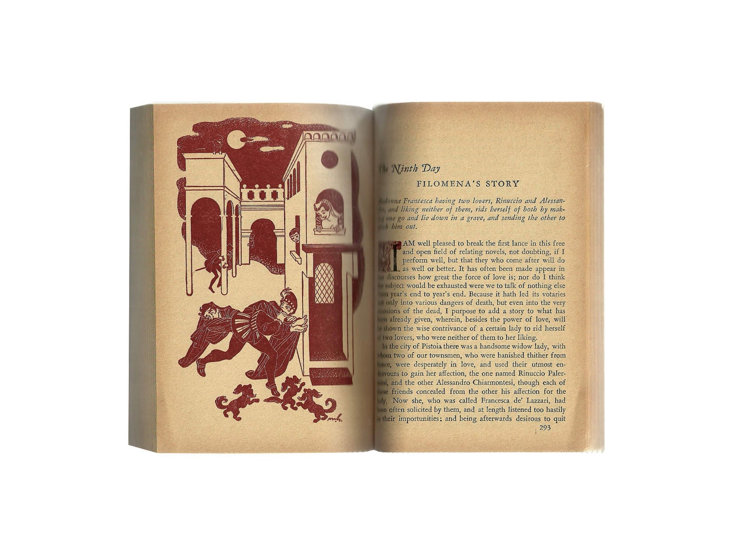 Tales from the Decameron - Boccaccio - Vintage Orange Pink Fuchsia Book 1950's