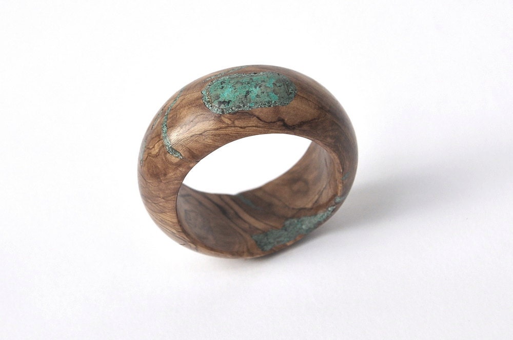 Wood Bracelet Olivewood and Eilat Stone/Turquoise