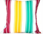 Stripes Pillow Covers Red Yellow Turquoise White Decorative Pair 18x18