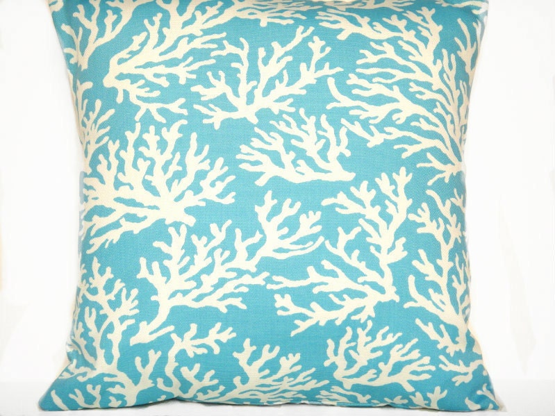 Blue Pillow Covers Sea Coral Outdoor Indoor Decorative Pair 16x16