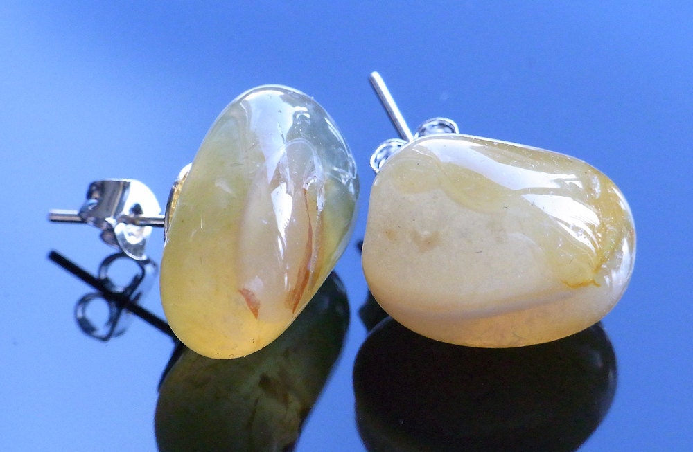 Chunky Citrine Semi Precious Stone Stud Earrings, Gifts under 10 pounds