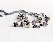 Silver grey black skinny headband bead crochet rope. Back to school. Rainy chic. avidteam