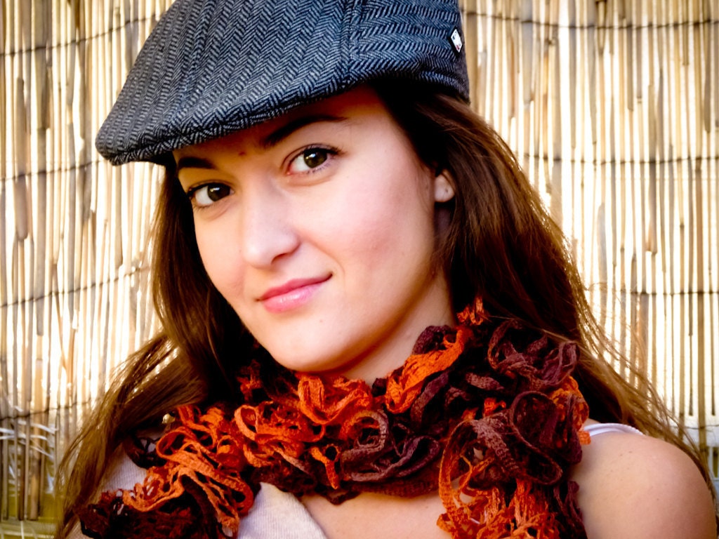 Earthy orange brown ruffled scarf Boho Chic  fashion accessories mothers day  gift idea