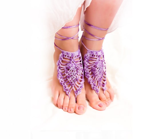 Barefoot sandals, Purple wedding nude shoes barefoot sandle, Sexy crochet lace, pastel, boho, yoga, anklet , bellydance, foot thongs