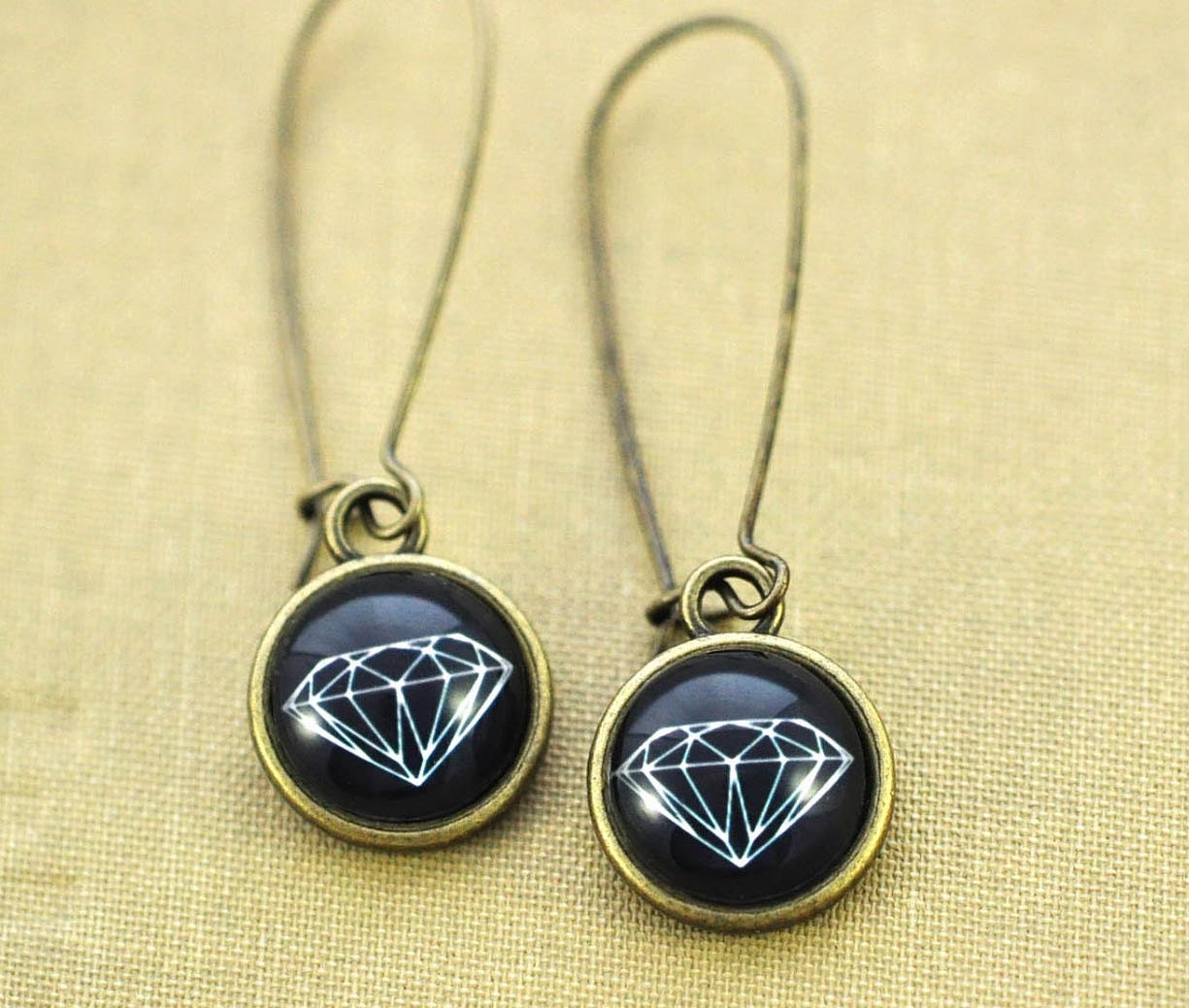 Black Diamond Earrings - Wearable Photo Art - Antique Bronze- Fun Jewelry