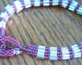 Herringbone Stitched Bracelet In Silver and Raspberry with Swarovski Crystals