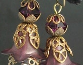 Vintage and Nature Inspired Hand Dyed Lucite Bellflower Earrings -Amethyst Jewel