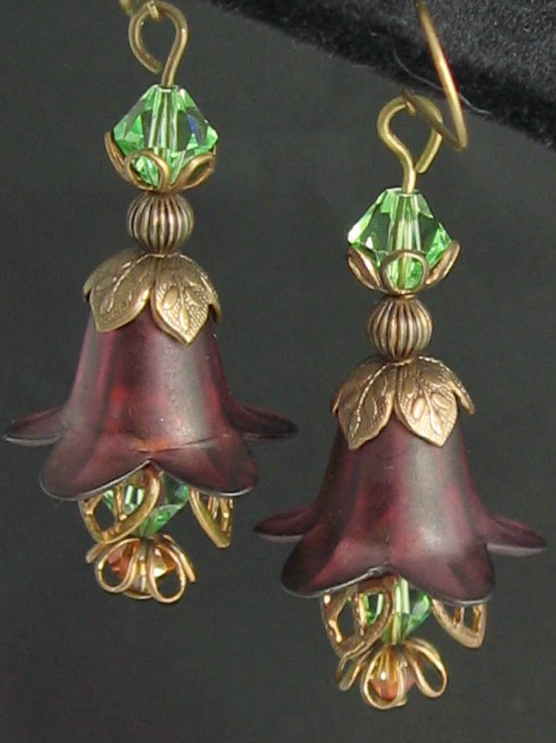 Nature and Vintage Inspired Hand Dyed Lucite Bellflower Earrings
