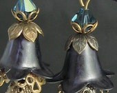 Nature and Vintage Inspired Hand Dyed Lucite Bellflower Earrings-"Blueberry Hill"