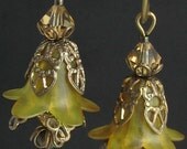 Nature and Vintage Inspired Hand Dyed Bellflower  Lucite Earrings -Topaz